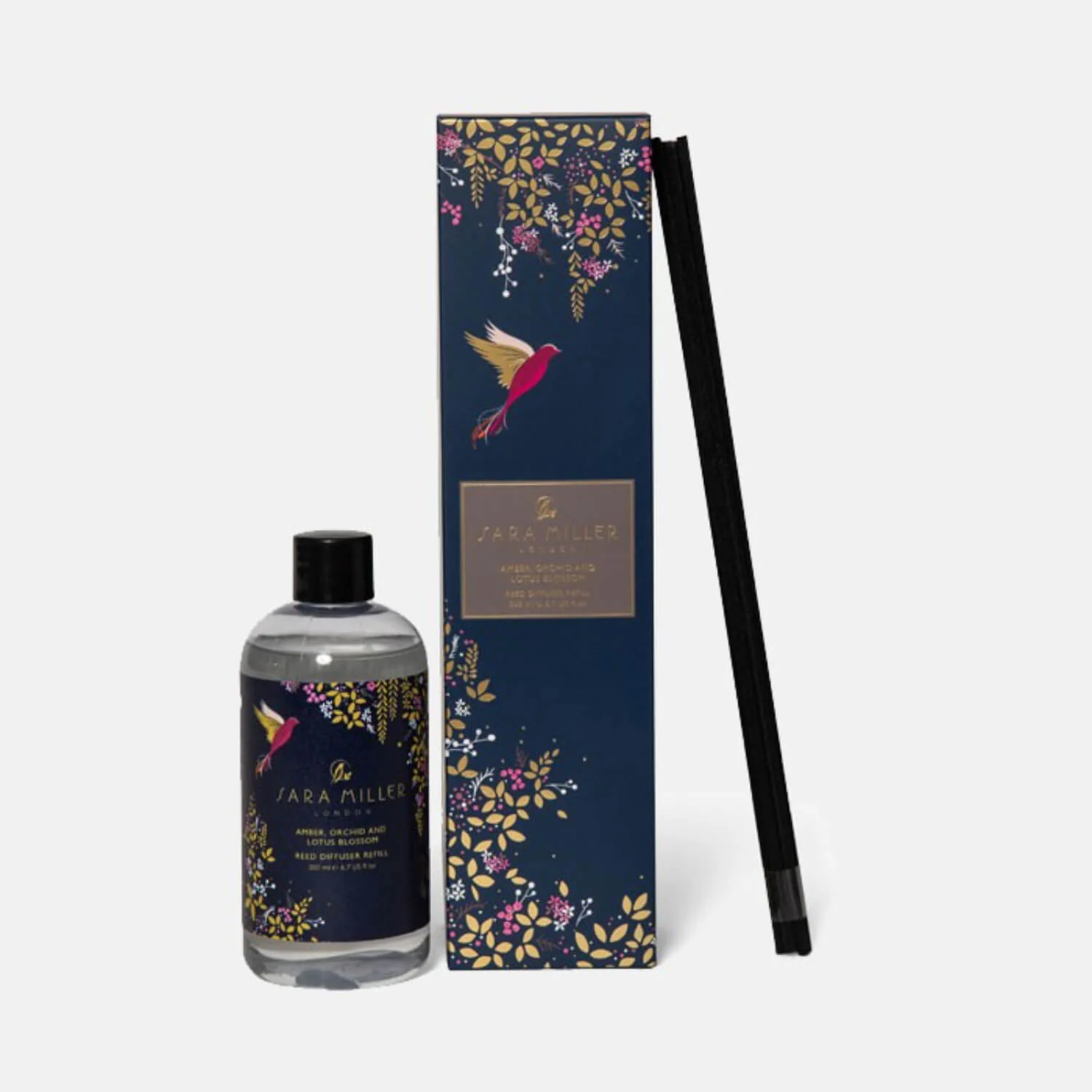 Wax Lyrical Sara Miller Amber, Orchid & Lotus Blossom 200ml Reed Diffuser Refill - Navy Hummingbird - Image 2