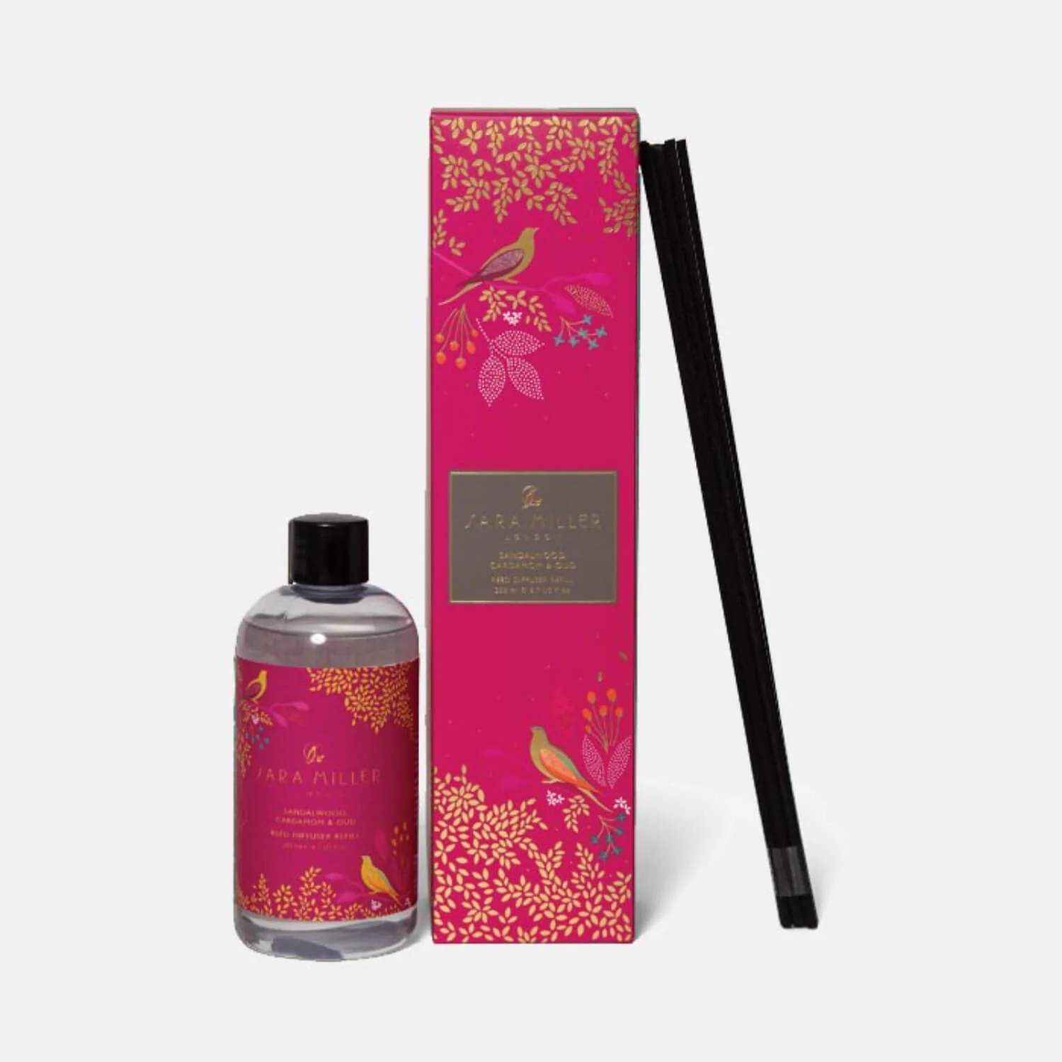 Wax Lyrical Sara Miller Sandalwood, Cardomom & Oud 200ml Reed Diffuser Refill - Pink Birds - Image 2