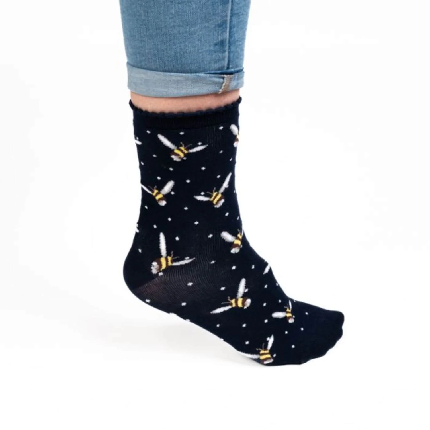 Wrendale Designs By Hannah Dale Ladies Black Socks - Busy Bee - Image 3