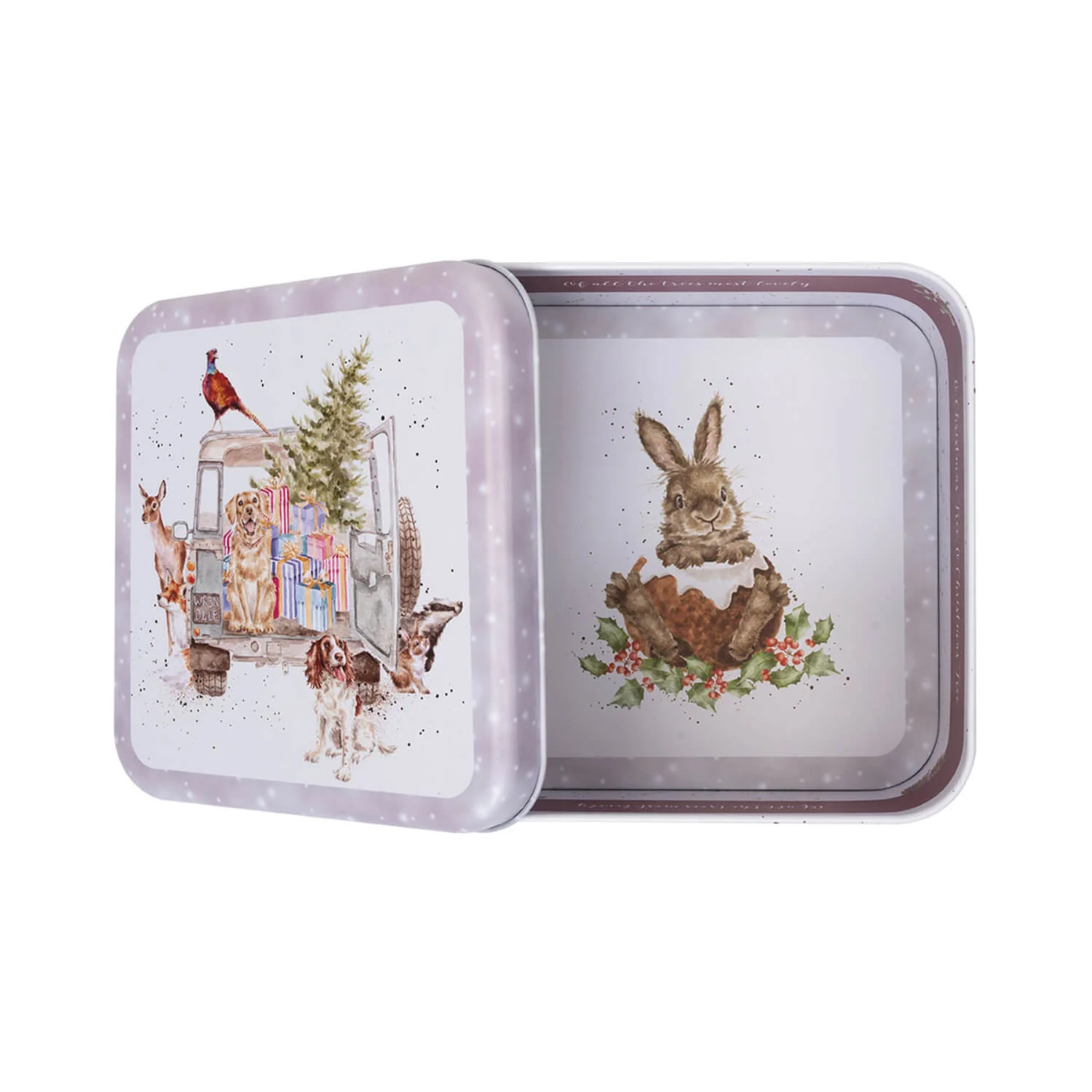Wrendale Designs by Hannah Dale 16.7cm Square Christmas Tin - Winter Woodland - Image 4