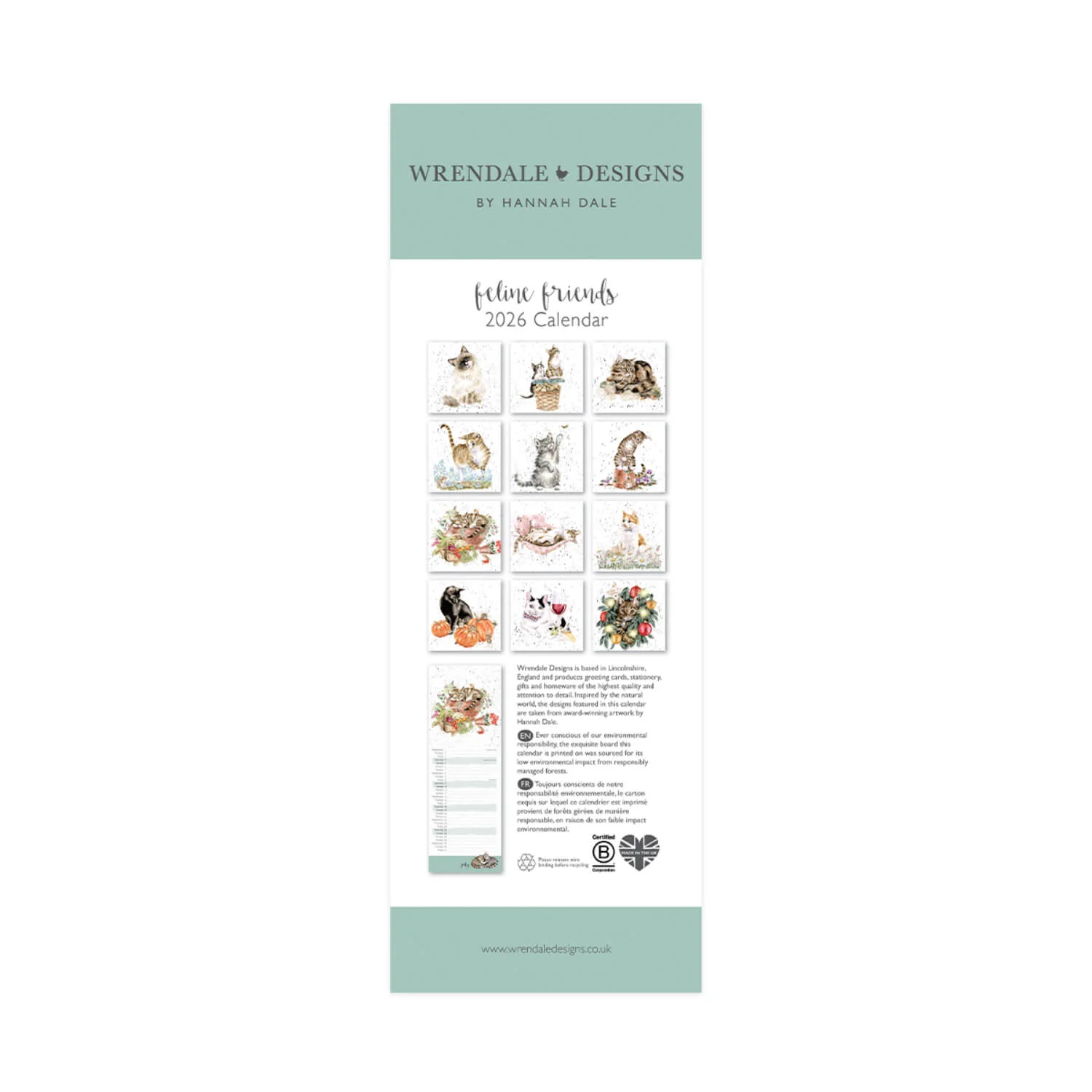 Wrendale Designs by Hannah Dale 2026 Slim Calendar - Feline Friends - Image 2
