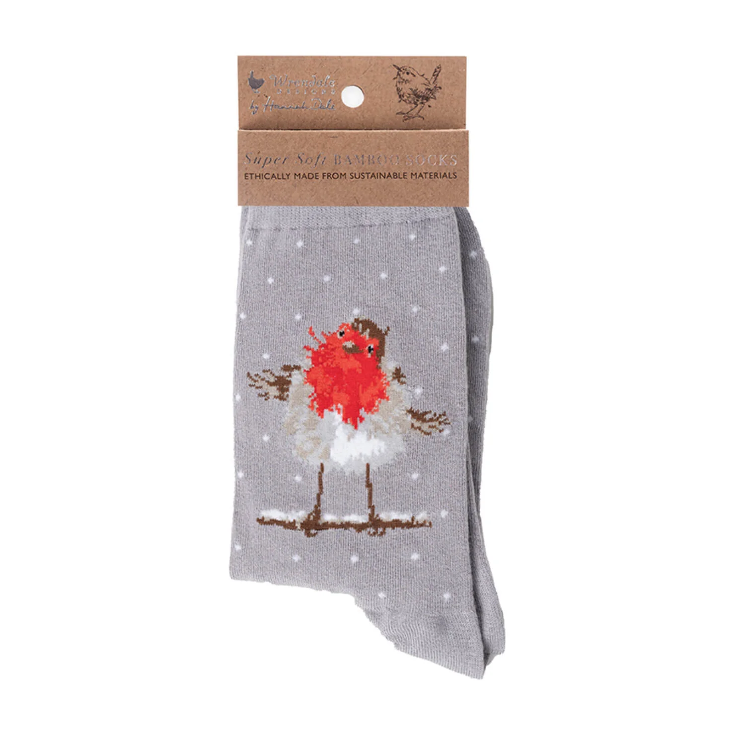 Wrendale Designs by Hannah Dale Ladies Bamboo Christmas Socks - Jolly Robin