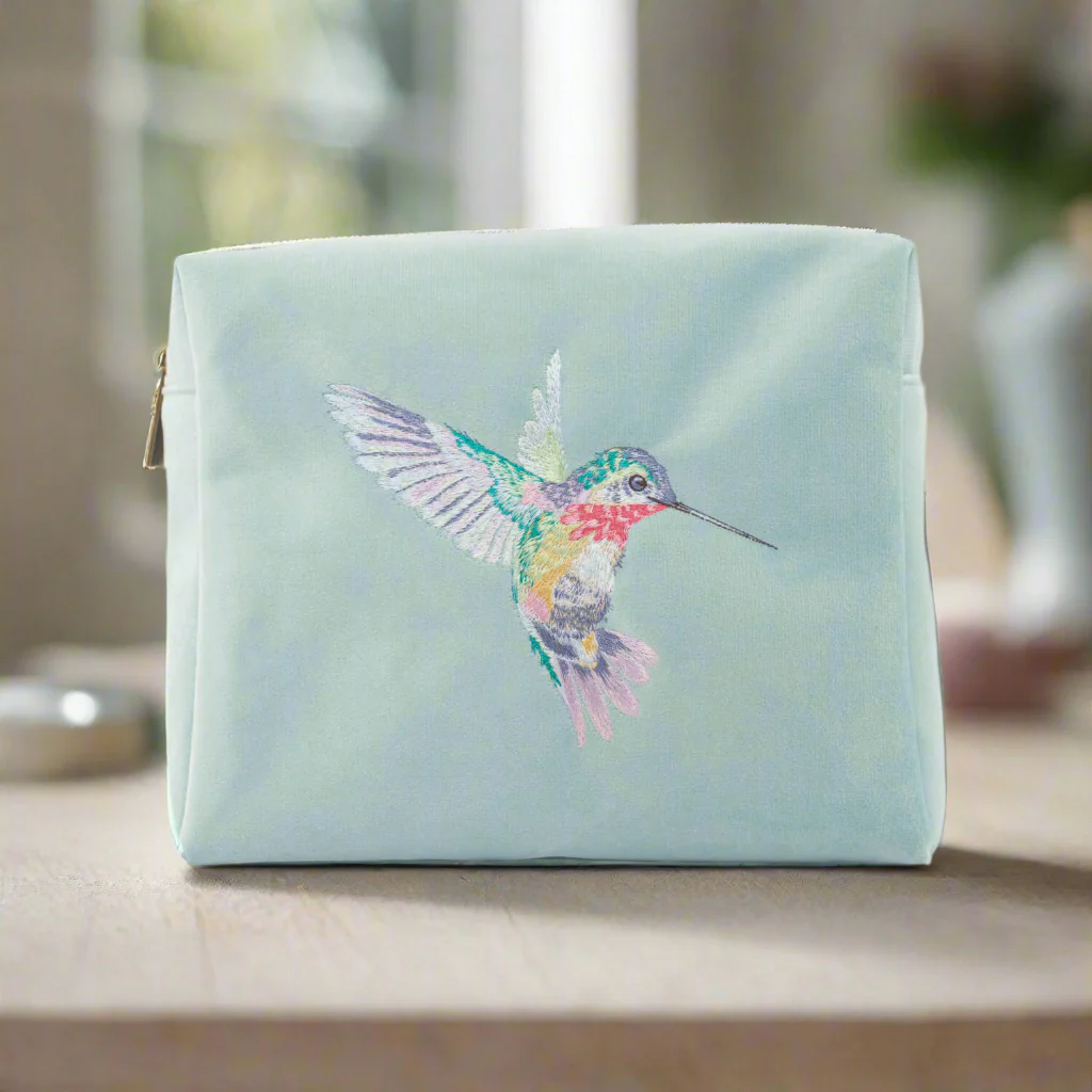 Wrendale Designs by Hannah Dale Embroidered Cosmetic Bag - Wisteria Wishes - Hummingbird - Image 2