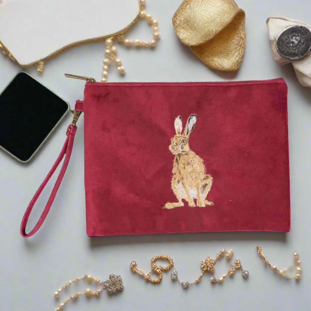 Wrendale Designs by Hannah Dale Embroidered Pouch - Golden Hour - Hare - Image 2