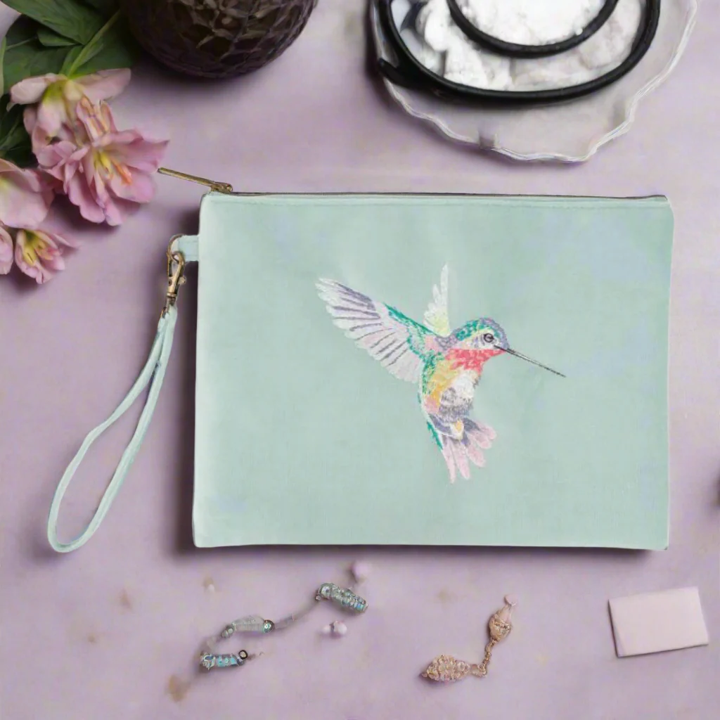 Wrendale Designs by Hannah Dale Embroidered Pouch - Wisteria Wishes - Hummingbird - Image 2