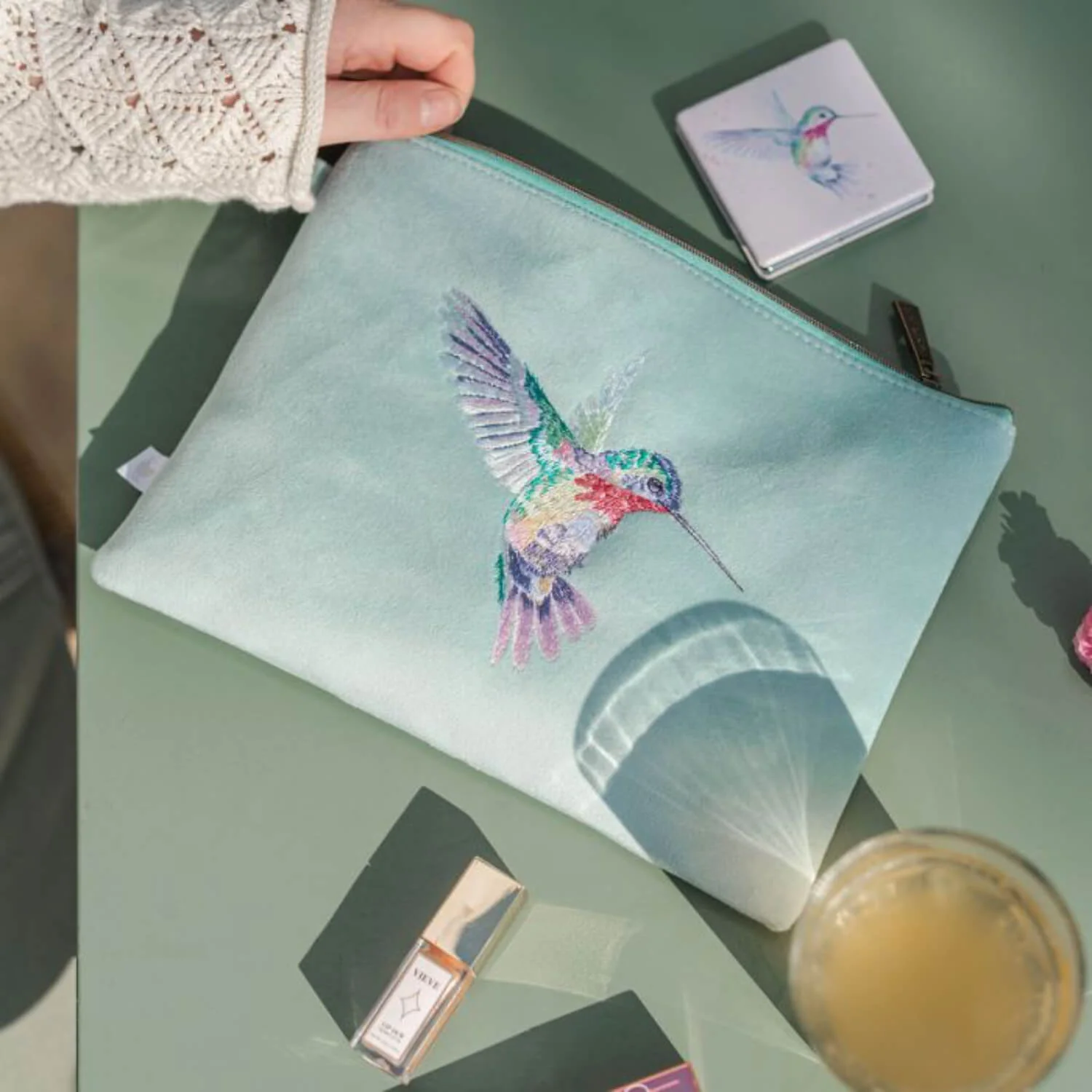 Wrendale Designs by Hannah Dale Embroidered Pouch - Wisteria Wishes - Hummingbird - Image 3