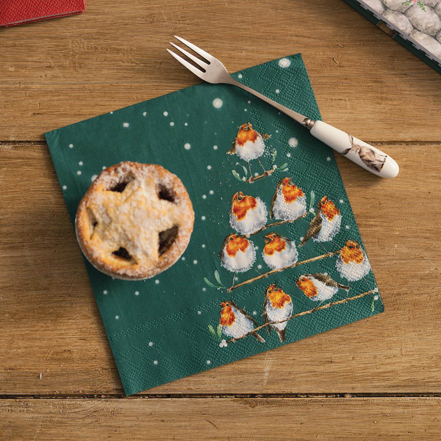 Wrendale Designs by Hannah Dale Pack of 20 Lunch Christmas Napkins - Rockin' Robins - Image 2