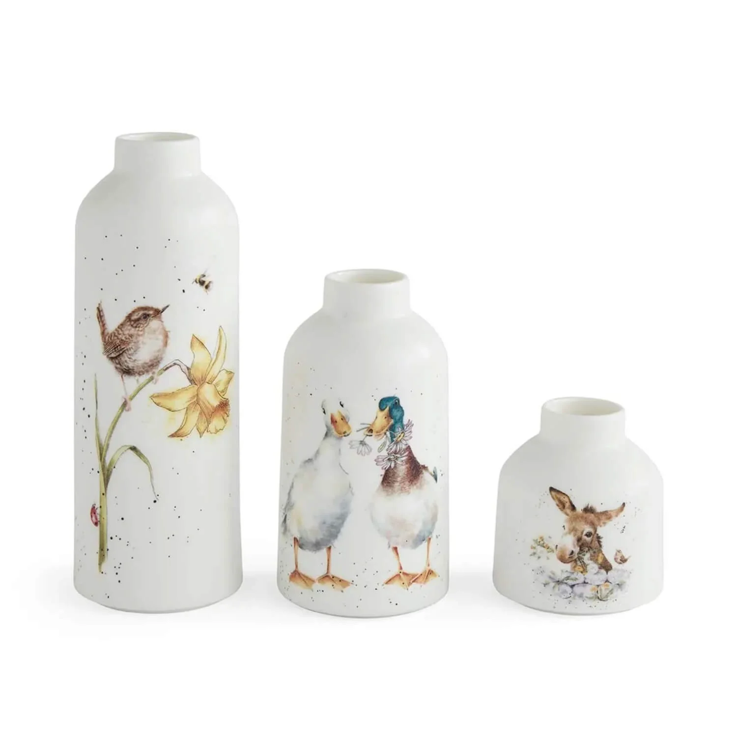 Wrendale Designs by Hannah Dale Set of 3 Fine China Vase Set