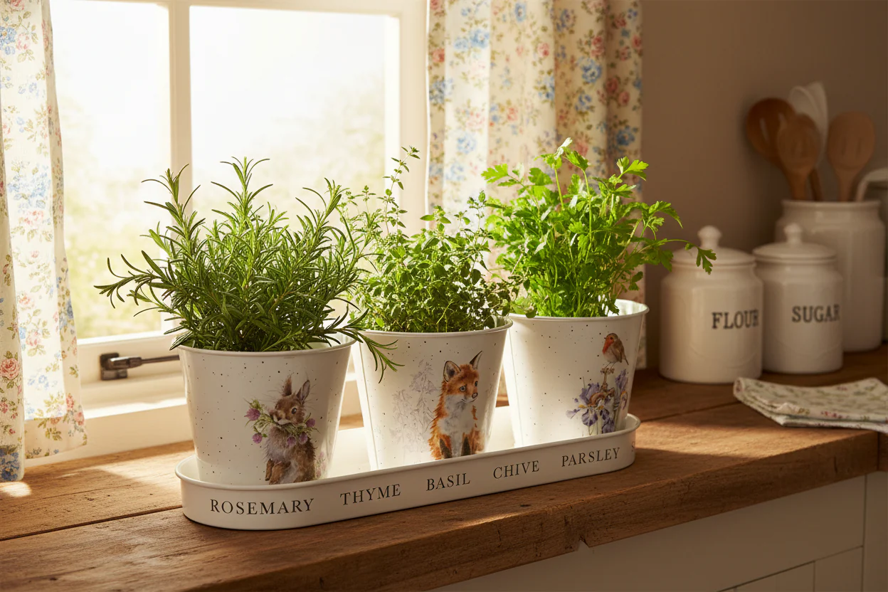 Wrendale Designs by Hannah Dale Set of 3 Herb Pots & Tray - Woodland - Image 3