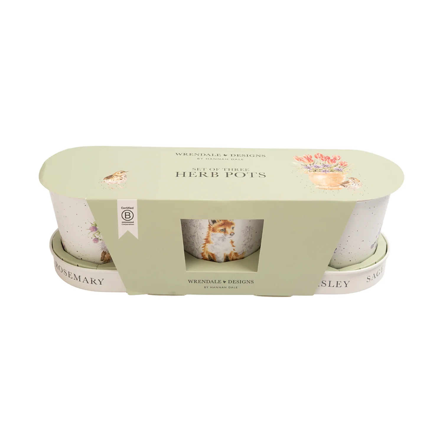 Wrendale Designs by Hannah Dale Set of 3 Herb Pots & Tray - Woodland - Image 4