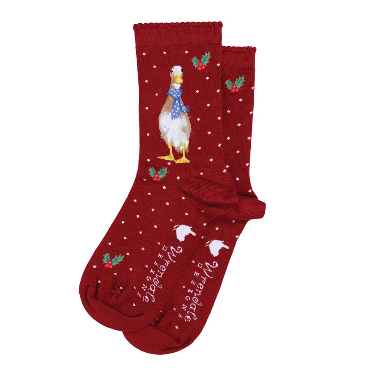 Wrendale Designs by Hannah Dale Ladies Christmas Bamboo Socks - Christmas Scarves - Duck - Image 2