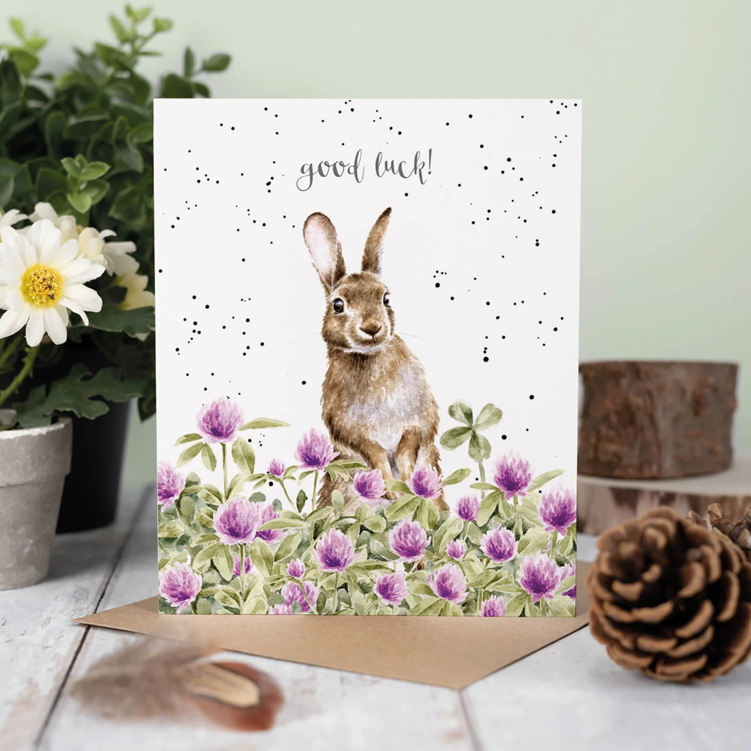 Wrendale Designs Card by Hannah Dale Good Luck Card - The Clover Patch - Rabbit - Image 2