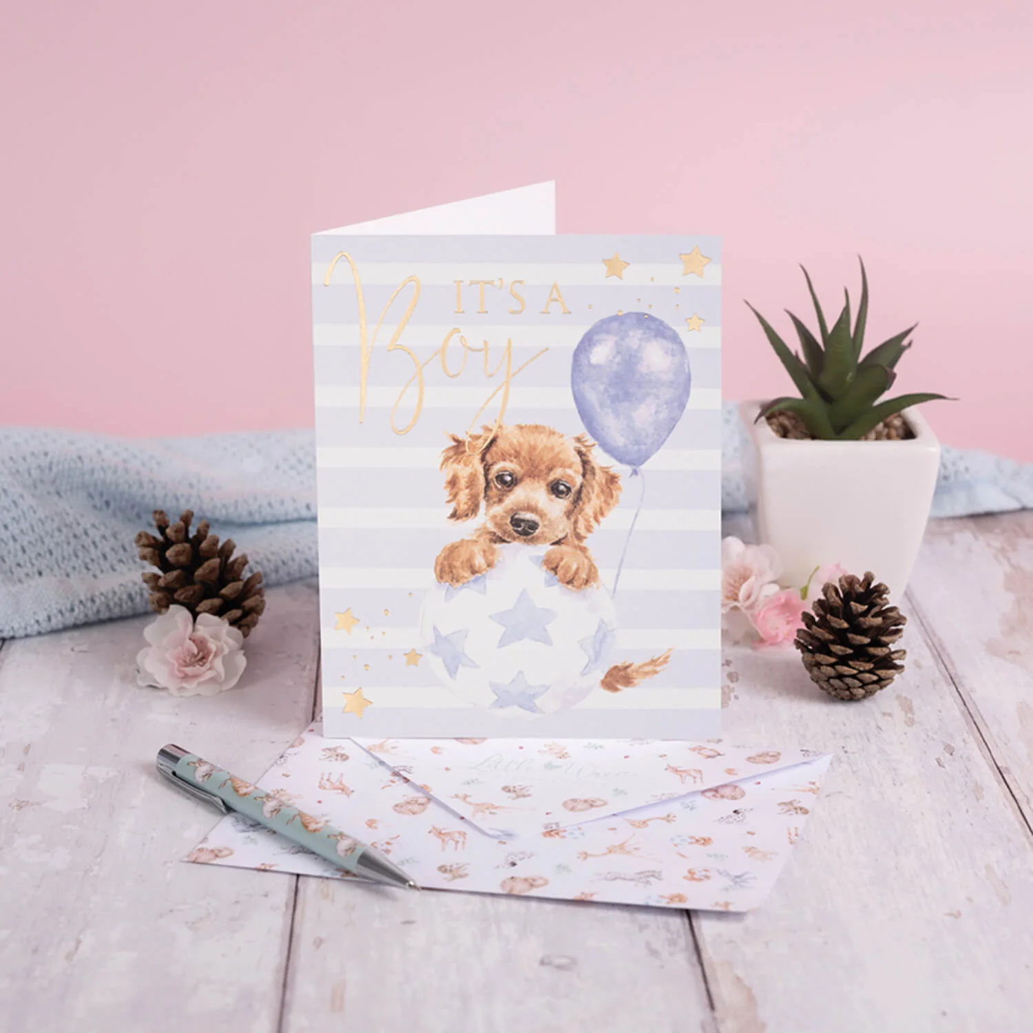 Wrendale Designs Little Wren Card - Bouncing Boy - It's A Boy - Dog - Image 2