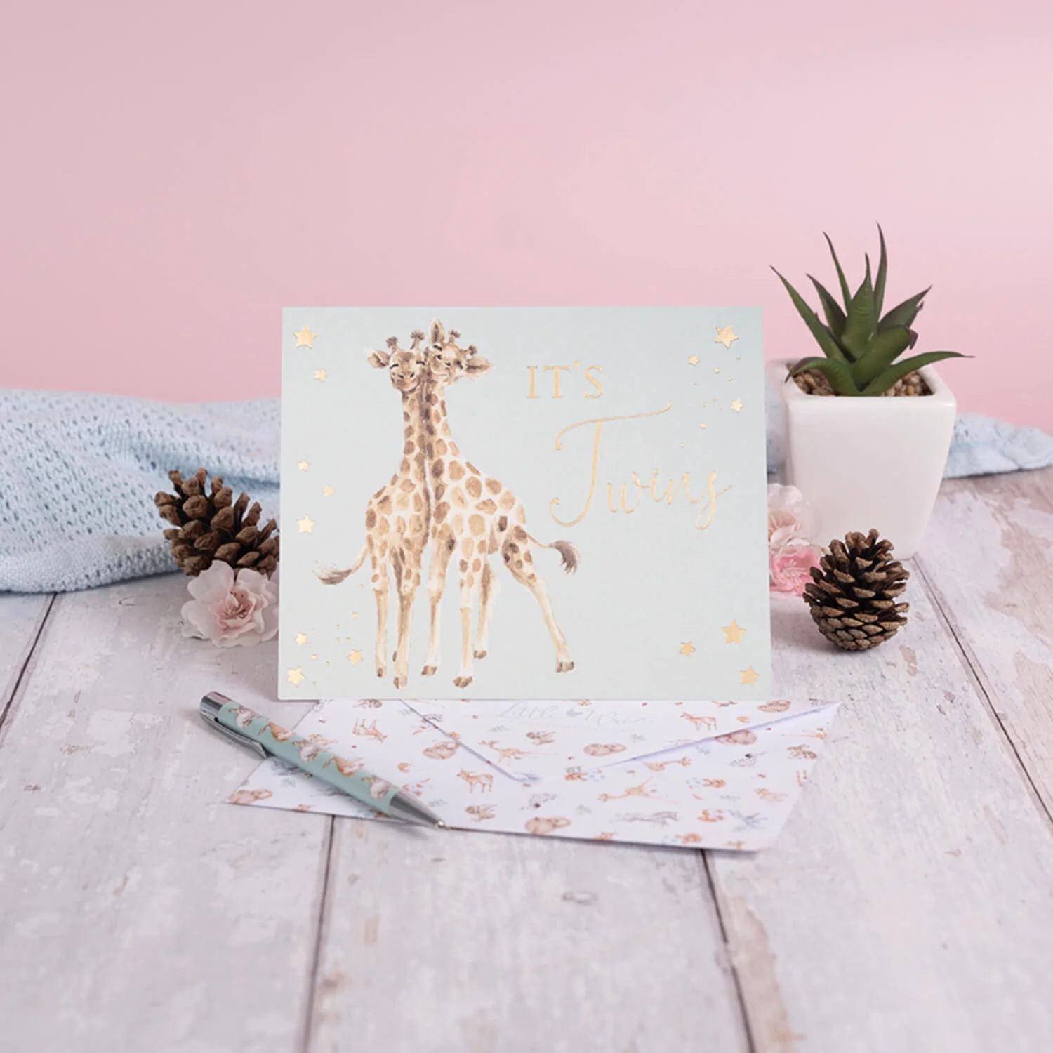 Wrendale Designs Little Wren Card - Double The Joy - It's Twins - Giraffe - Image 2