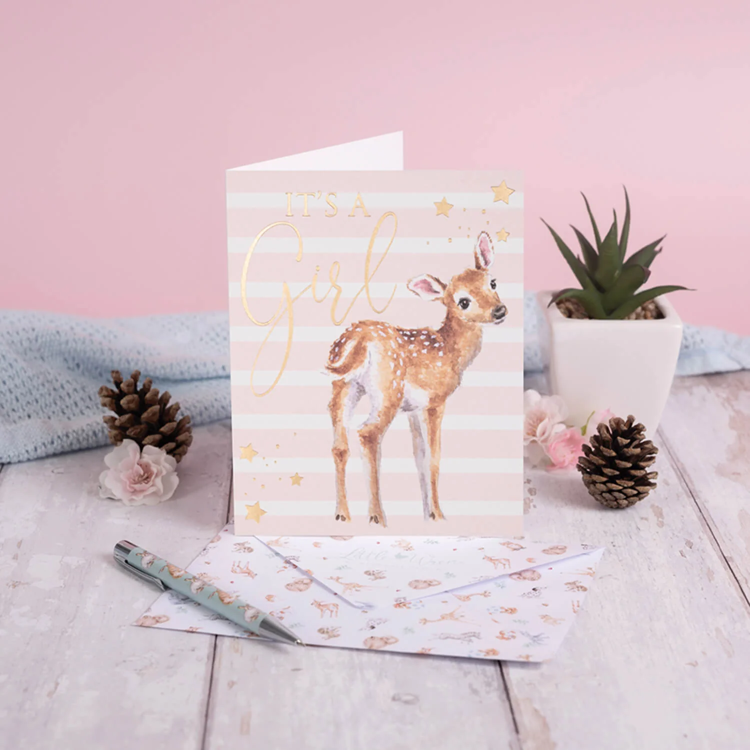Wrendale Designs Little Wren Card - Loved Deerly - It's A Girl - Deer - Image 2