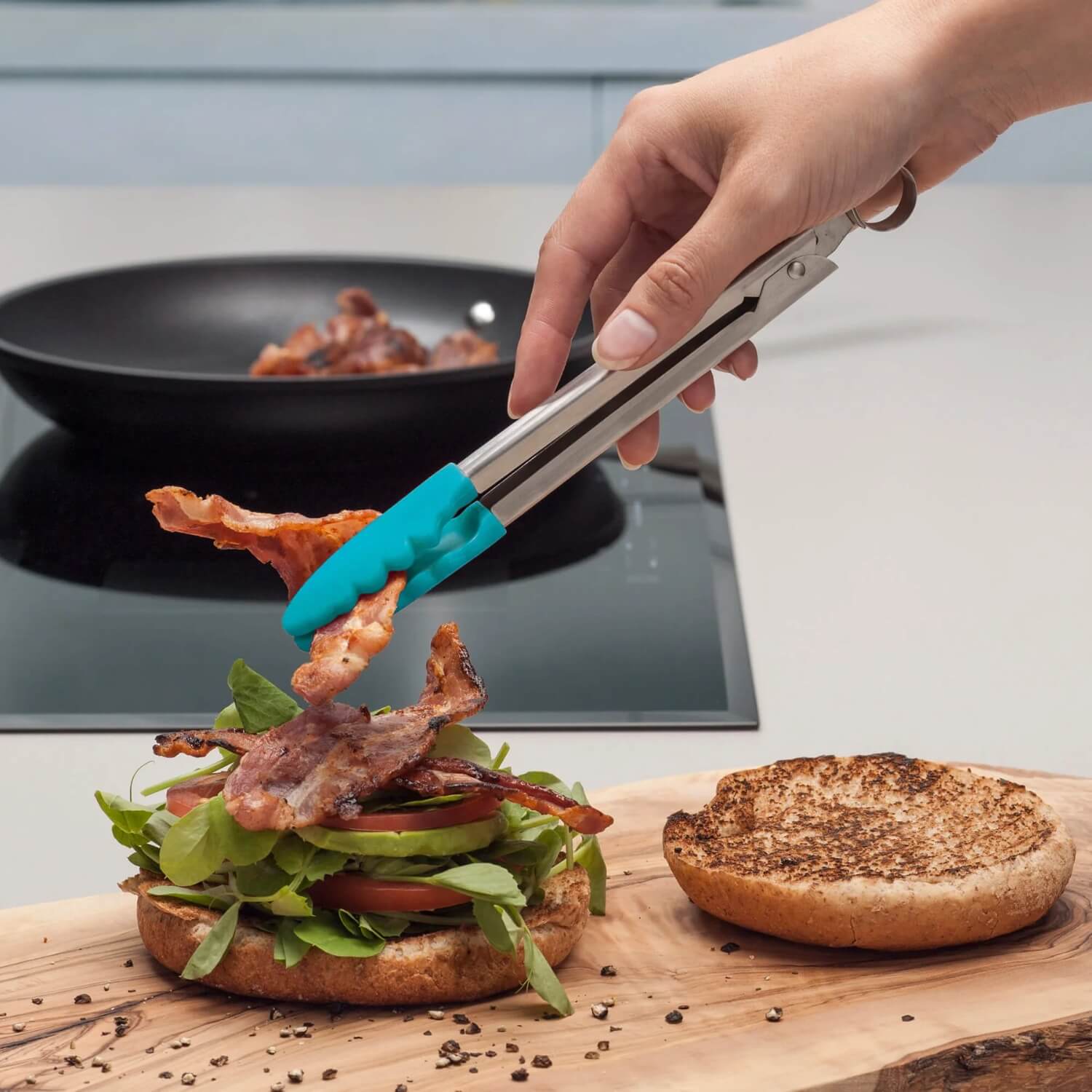 Zeal 20cm Stainless Steel Silicone Mini Tongs - Neon Aqua - Image 2