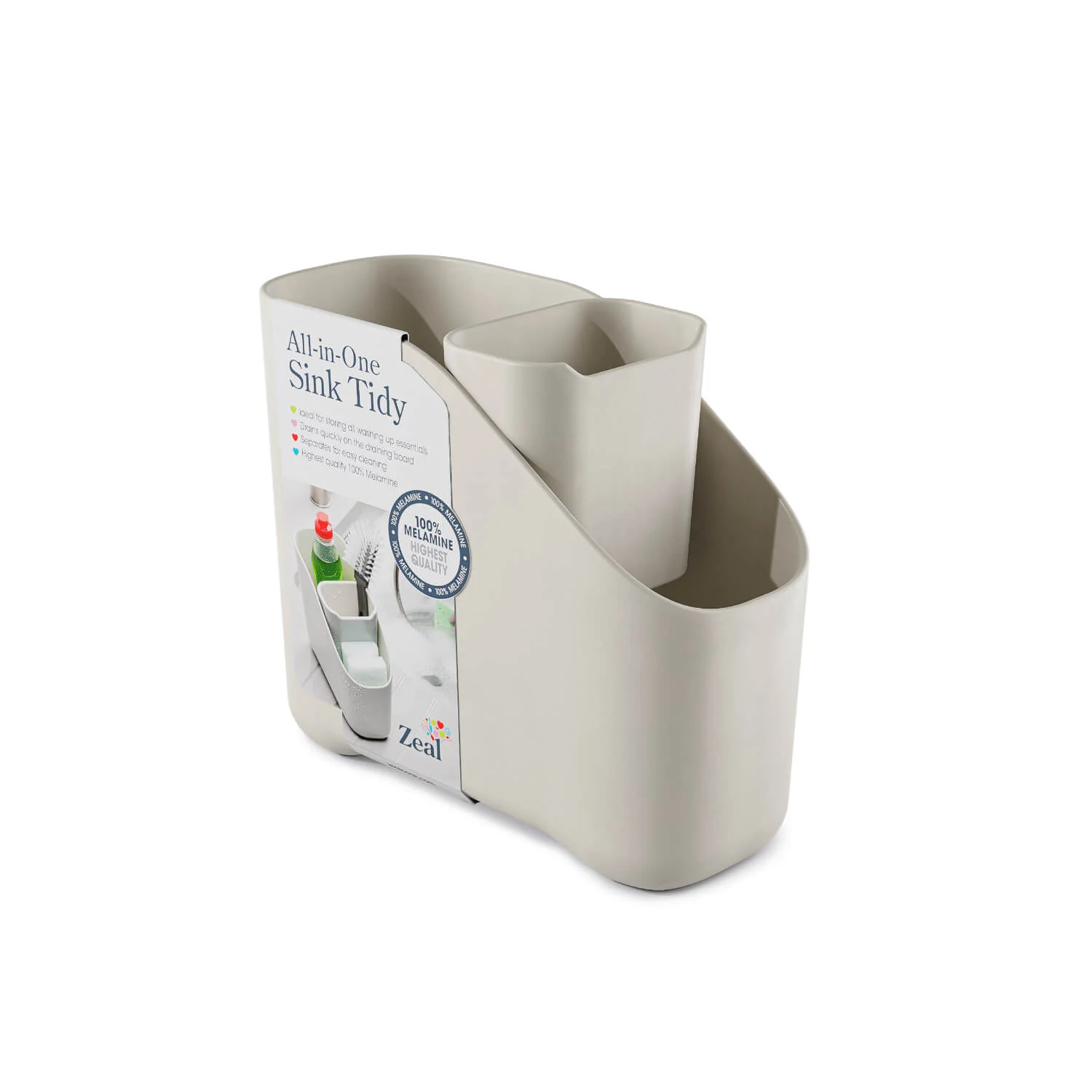 Zeal All In One Melamine Sink Tidy With Inner Bucket - Cream - Image 2