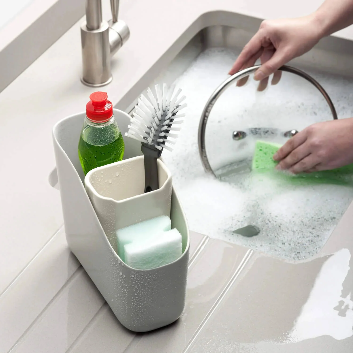 Zeal All In One Melamine Sink Tidy With Inner Bucket - Cream - Image 3