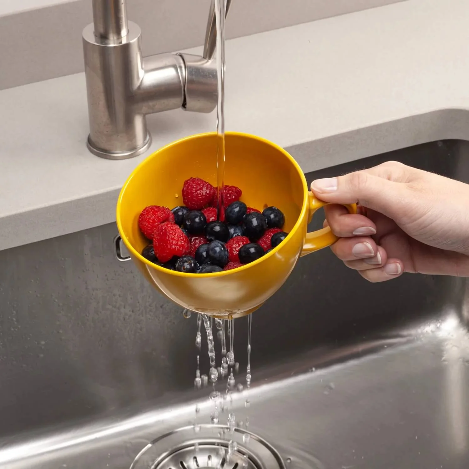 Zeal Berry 10cm Melamine Colander with Handle - Mustard - Image 3