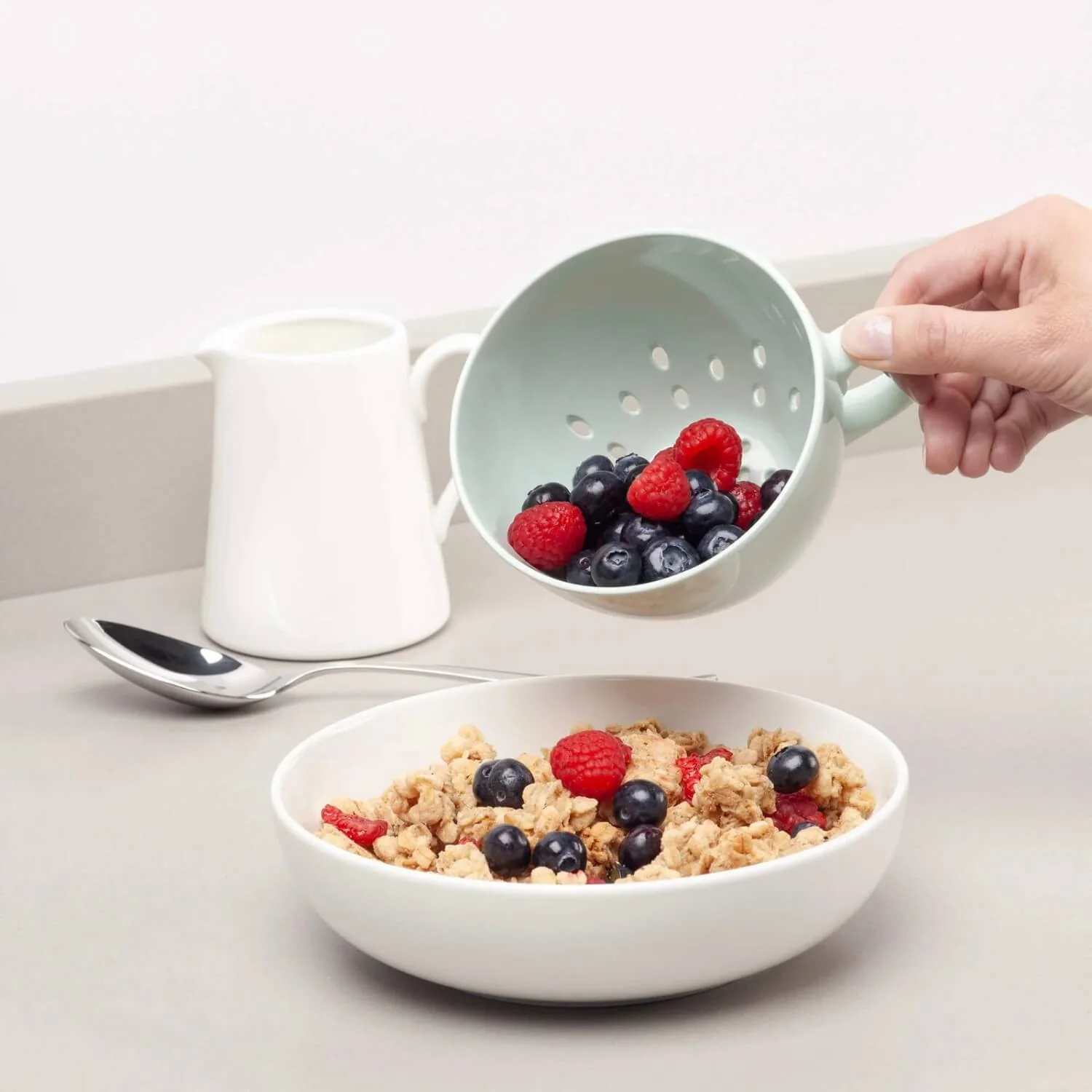 Zeal Berry 10cm Melamine Colander with Handle - Sage Green - Image 5
