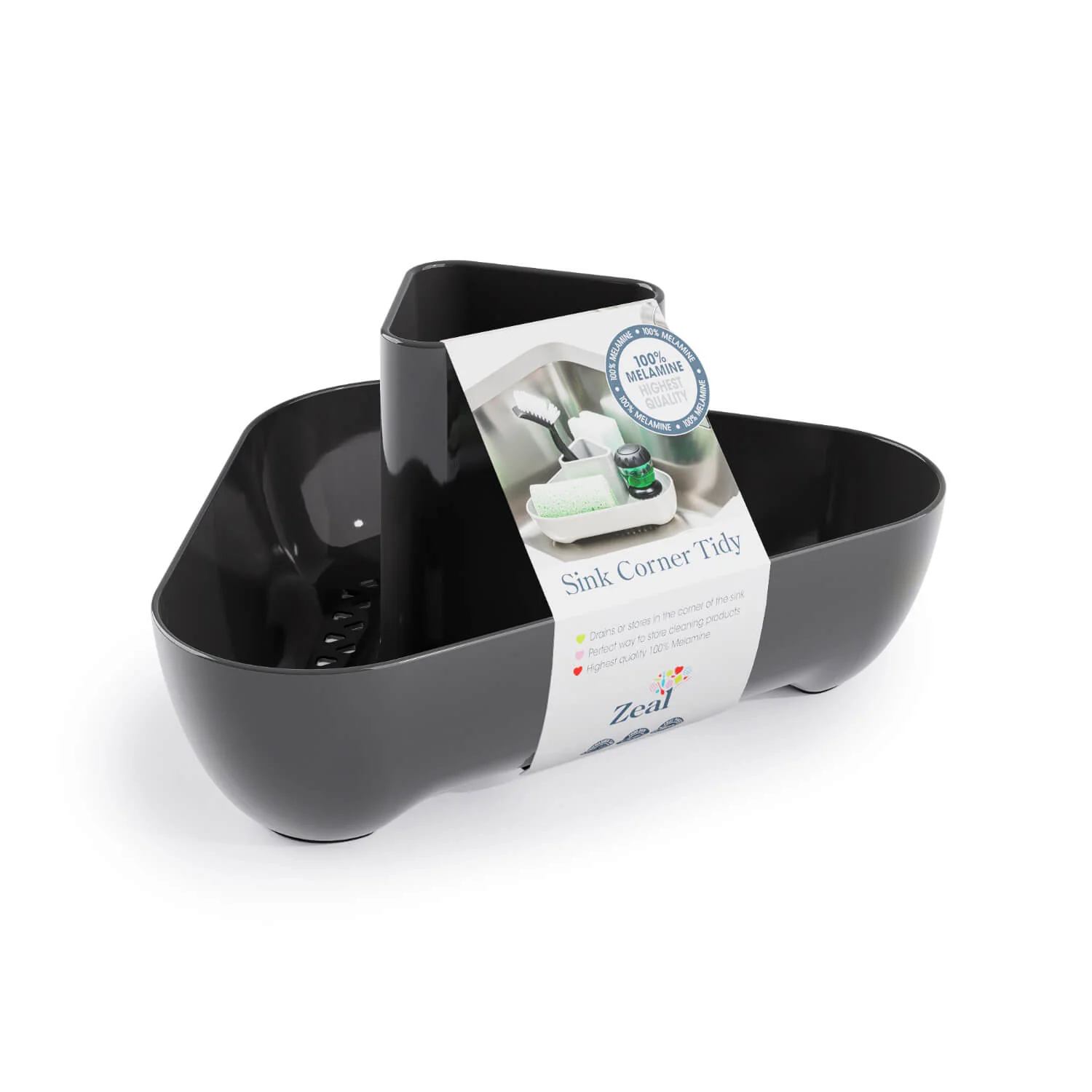 Zeal Corner Melamine Sink Tidy - Dark Grey - Image 2