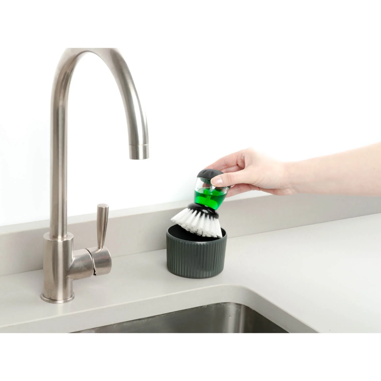 Zeal Dispensing Dish Brush Set - Aqua/Neon Lime - Image 2